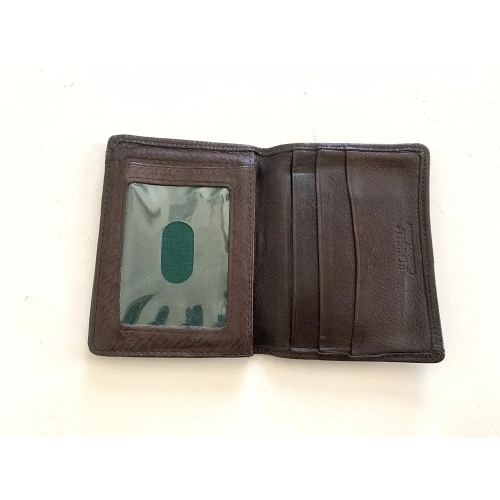 Fossil Golf  Theme Bifold Wallet Men's Brown Leather Flip ID Window Golf Clubs